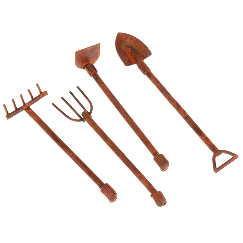 Gardening Tools Shovel - 4Pcs 1:12 Dollhouse Miniature Gardening Tools