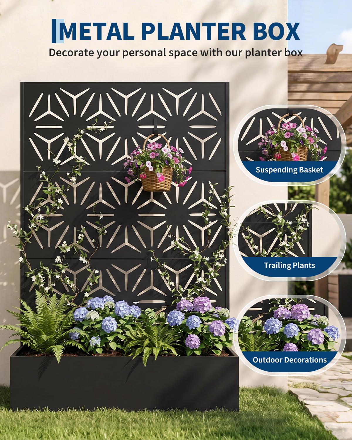 Raised Bed Planter Box - All-Weather Metal Planter Box with Trellis