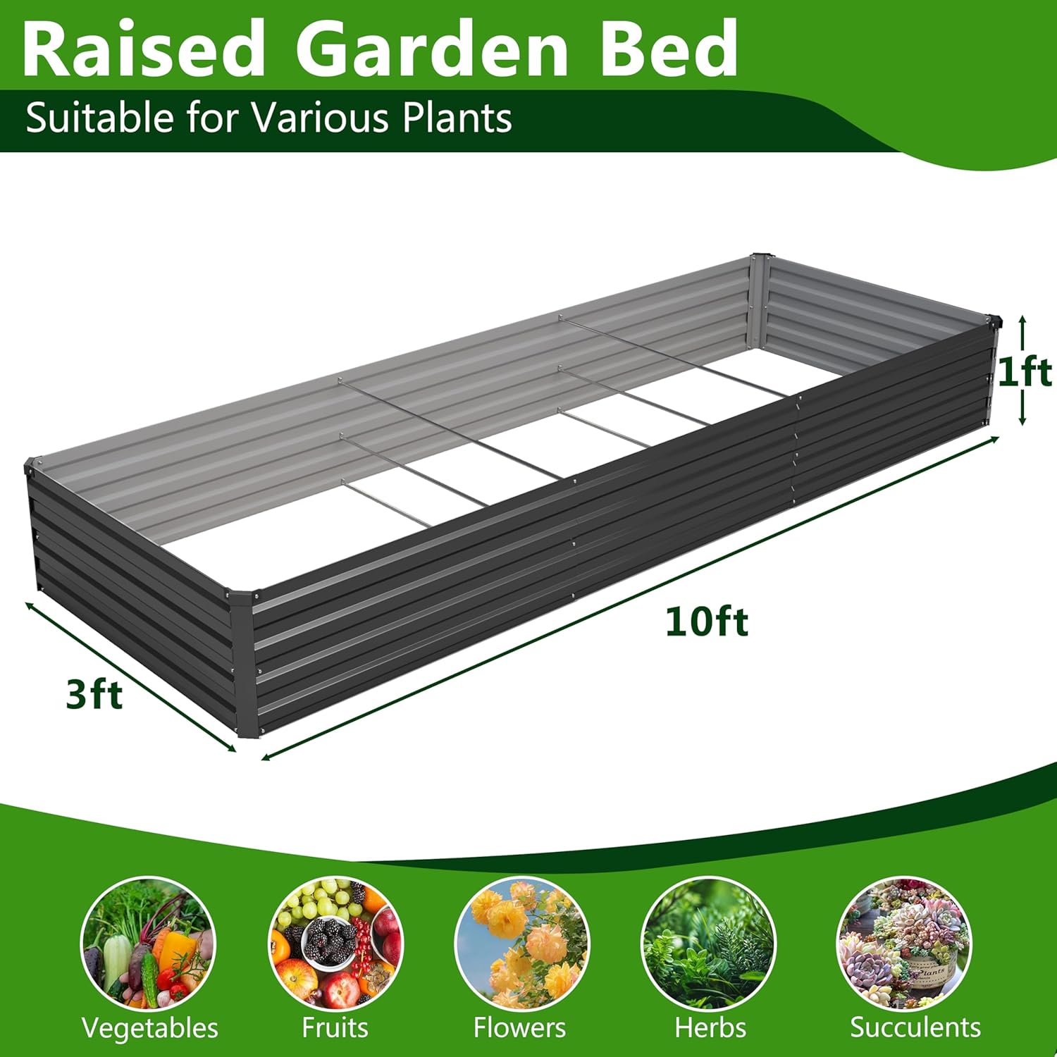 2PCS 10x3x1ft Galvanized Raise - огляд і ціна Raised Bed Planter Box